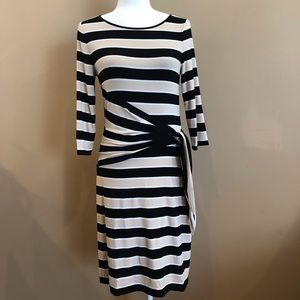 White House Black Market Black and Tan Faux Wrap Dress, Size 4
